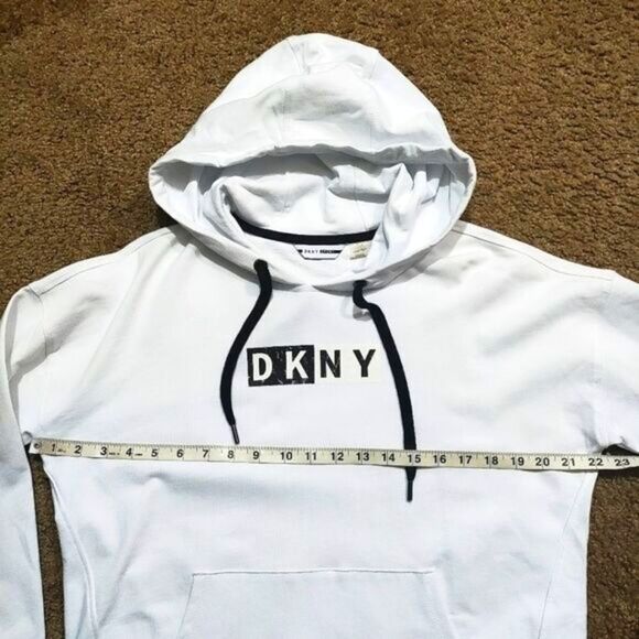 DKNY Womens Cotton Logo Graphic White Long Sleeve Hoodie -C - Picture 3 of 6